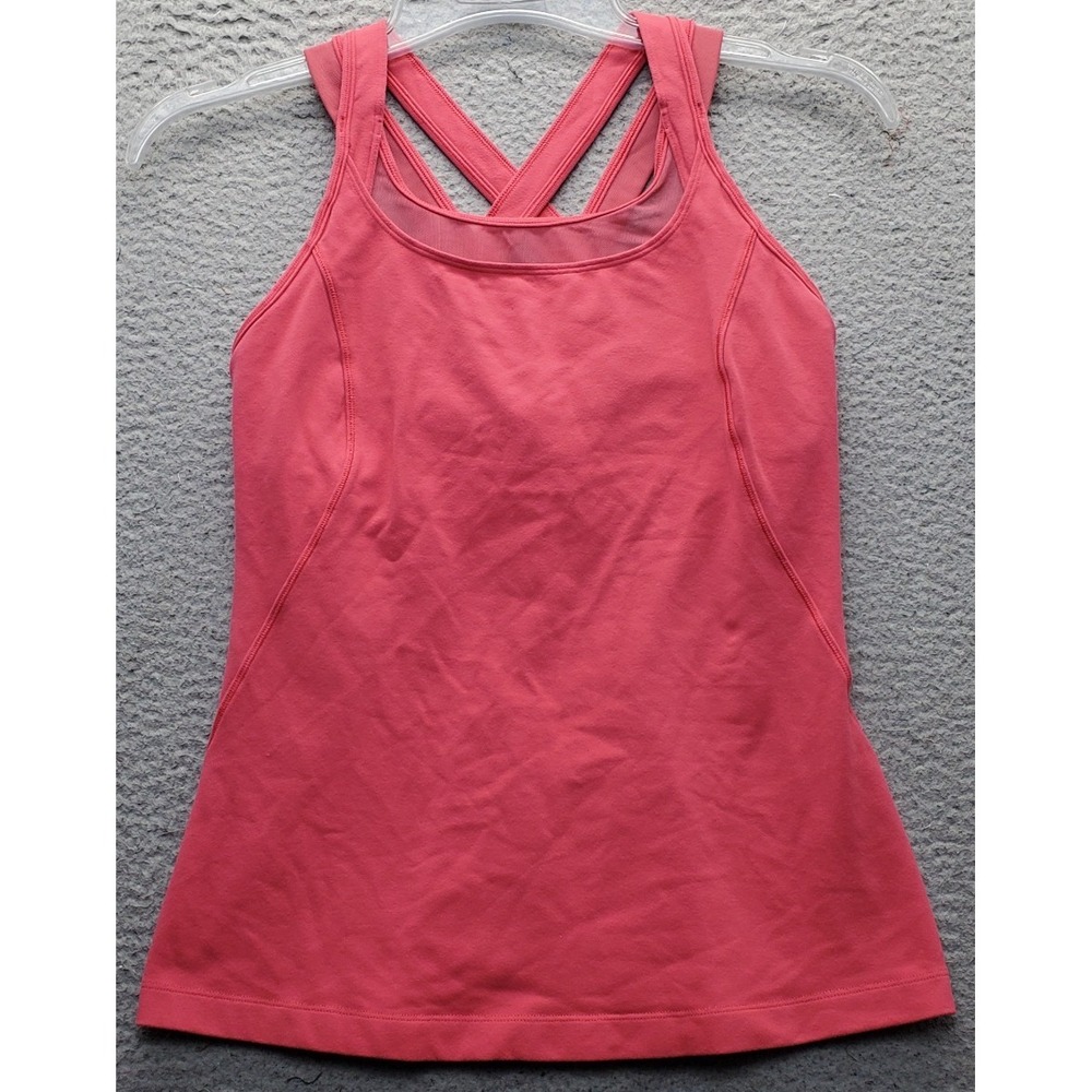 Lululemon Workout Tank Top Womens 8 Pink Criss Cross Back Athleisure Pullover